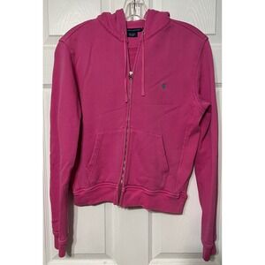 Ralph Lauren Women's Pink Full Zip Hoodie Sweatshirt Pony Logo Size M